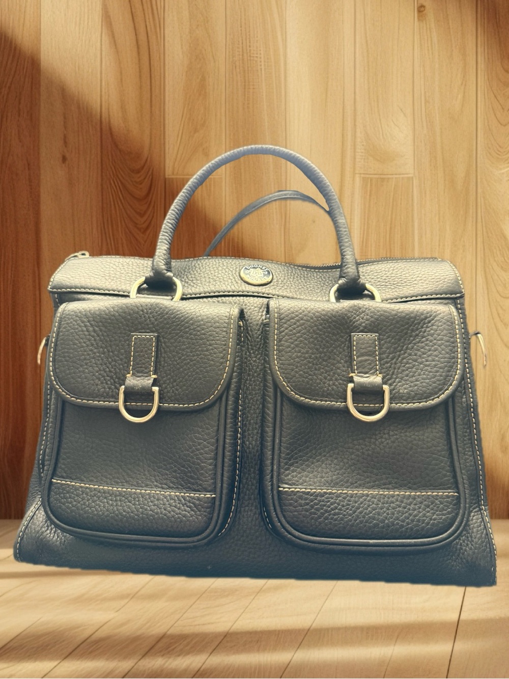 Dooney & Bourke Dillen Double Pocket Satchel Black Pebbled Leather
